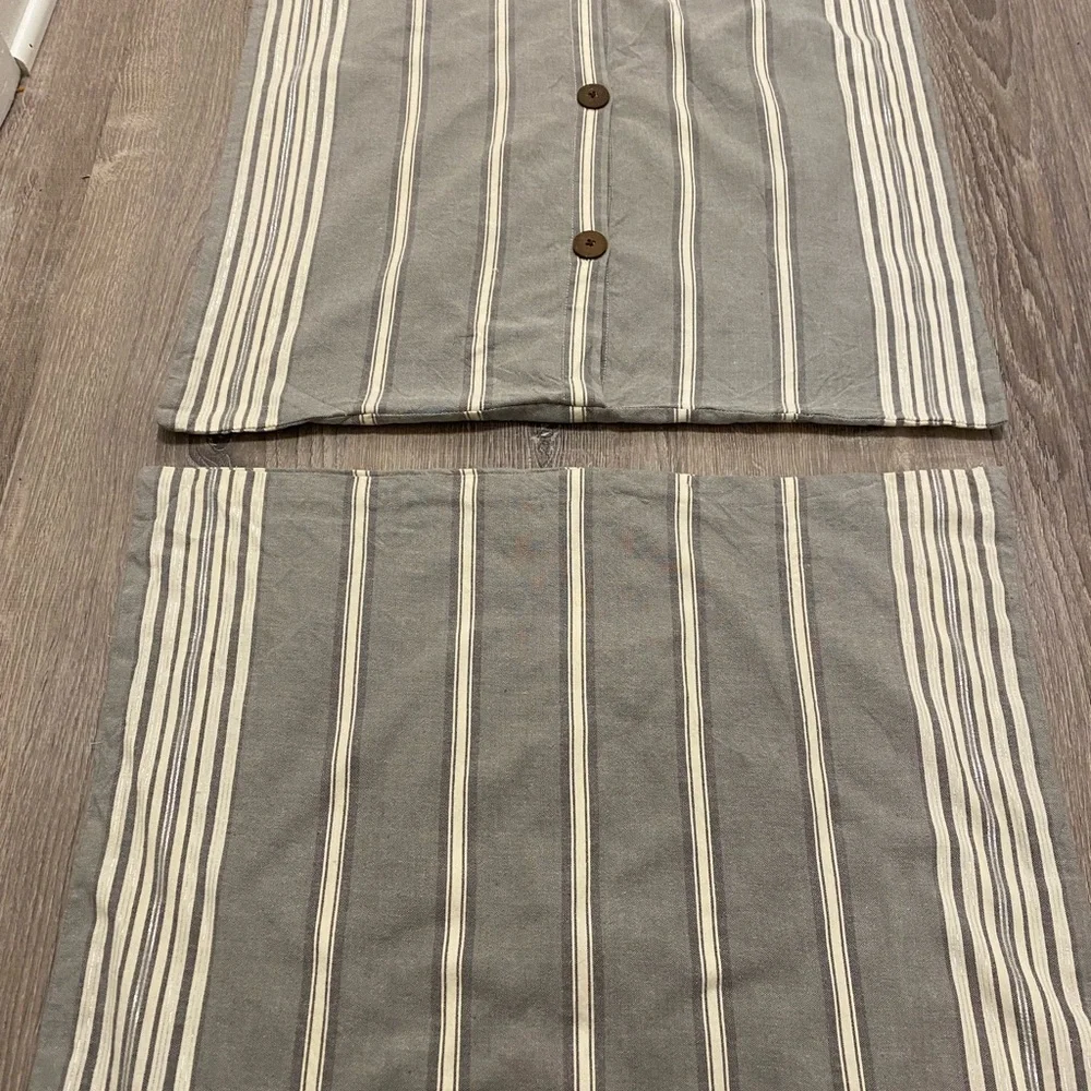 2 West Elm Throw Pillow Shams Gray White Silver Stripe Cotton 24” Square